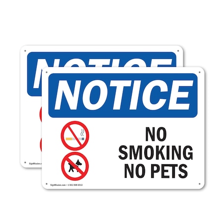 Signmission No Smoking No Pets OSHA Notice Sign, Plastic, 10in W x 7in L, 2PK OS-2PACK-NS-P-710-L-14806